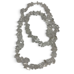 Rare Earth Gallery 30-inch necklace featuring chunky clear quartz chips with a natural, raw aesthetic.
