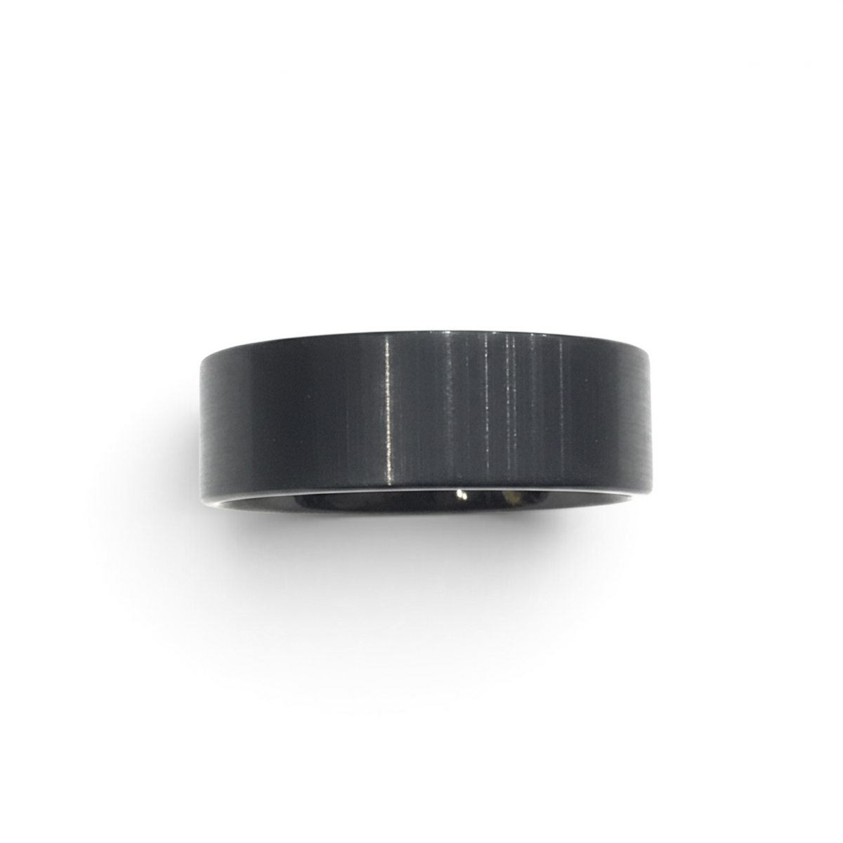 Rare Earth Gallery 9mm black tungsten ring with a brushed finish and pipe cut design