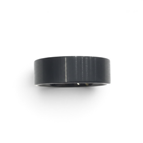 Rare Earth Gallery 9mm black tungsten ring with a brushed finish and pipe cut design