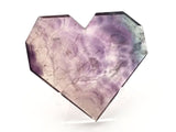 Rainbow Fluorite Heart - Flat with Faceted Faces on Lucite Stand (Purple Clouds with Small Green Section)