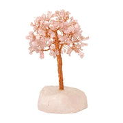 Gemstone beaded crystal tree with pale pink rose quartz chip foliage on a raw rose quartz base