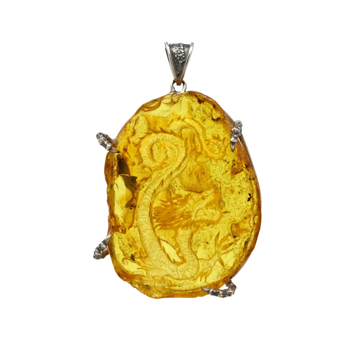 Hand-carved Honey Amber Dragon Pendant - Large Flat Specimen