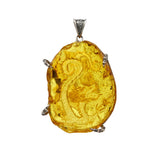 Hand-carved Honey Amber Dragon Pendant - Large Flat Specimen