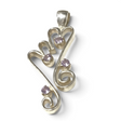 Rare Earth Gallery faceted amethyst pendant featuring four round purple stones set in swirling silver heart designs.