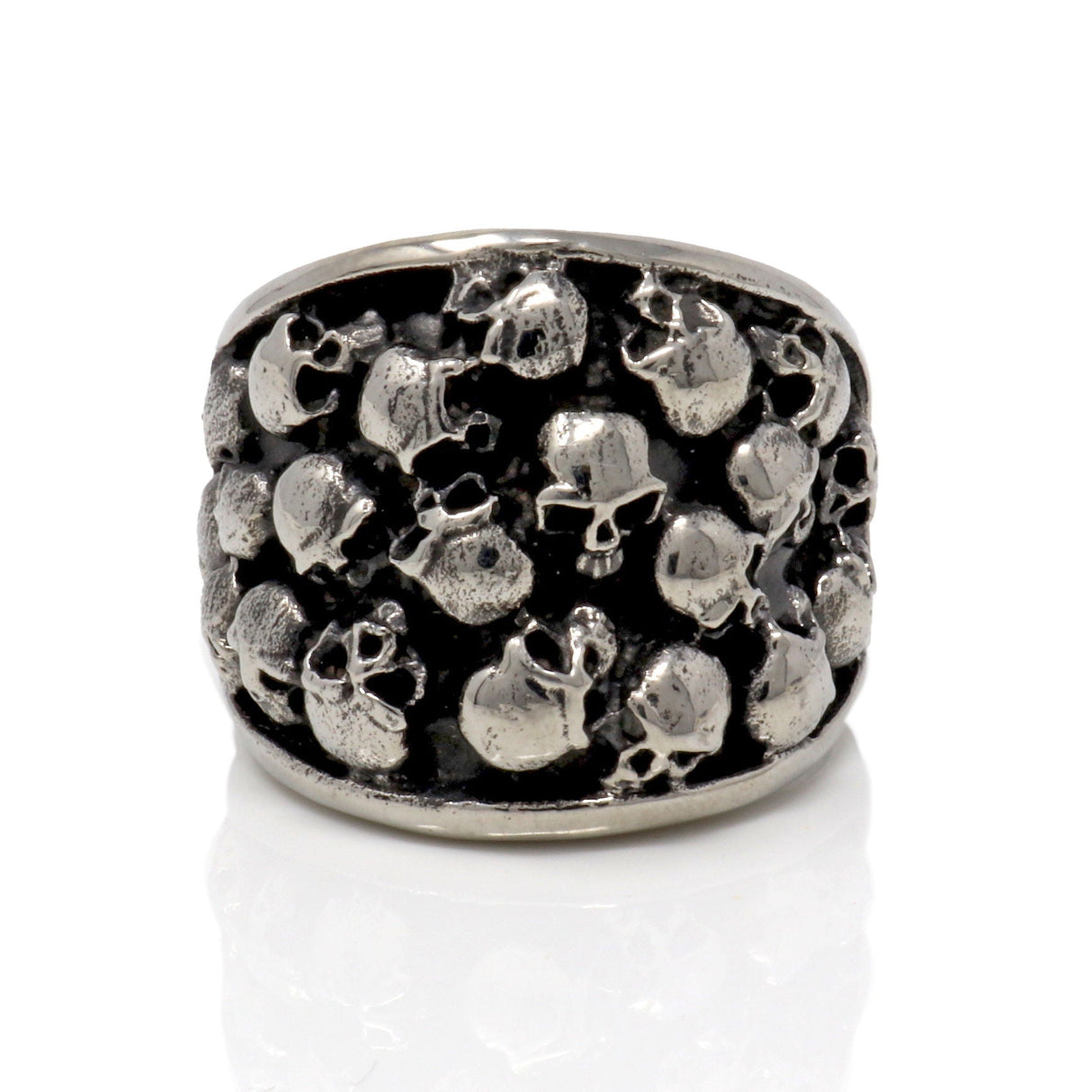 Skull Ring Size 13 Stainless Steel Skull - Style 19 Multi Skull on Wide Band