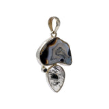 Black Agate Geode Pendant with Black Tourmalated Quartz Pear at Bottom & Black Spinel