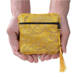 Yellow Silk Jewelry Pouch with Zipper