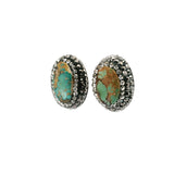 Persian Turquoise Earrings - Mint Green & Tan Oval Surrounded by Rows of Silver Swarovski Crystals & Marcasite in 925 Sterling Silver