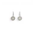Rare Earth Gallery sterling silver heart chakra earrings featuring intricate sacred geometry cut-out circular designs.