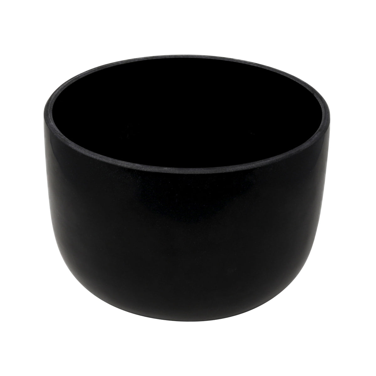 Glossy black 10-inch gem-infused quartz crystal singing bowl with dark open interior