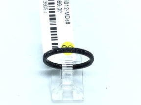 Thin black titanium band lined with black cubic zirconia pave along the crown