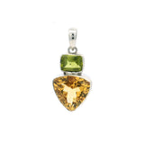 Faceted Citrine & Peridot Pendant - Trillion & Rectangle Silver Bezel Set