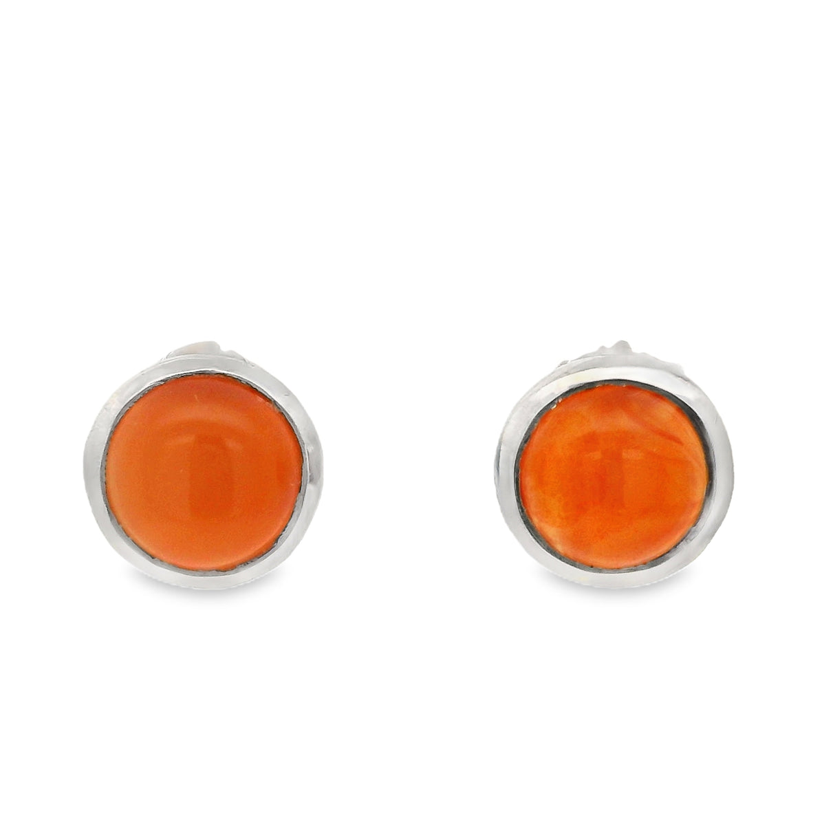 Round Cabochon Carnelian Stud Earrings