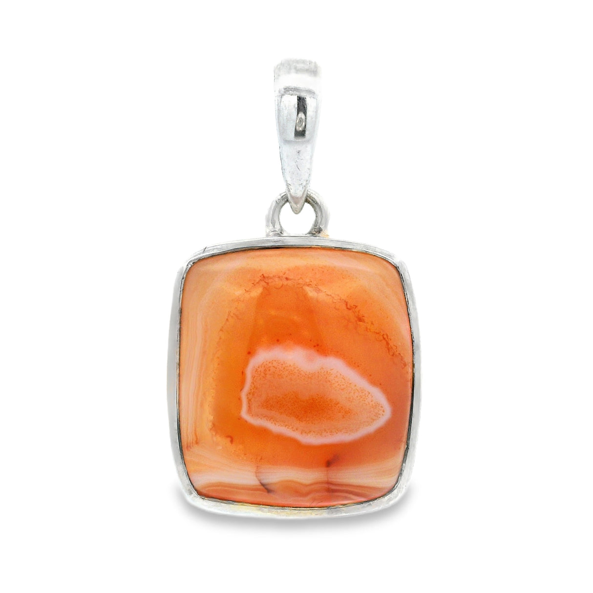 Carnelian Pendant - Simple Rectangle Cabochon With Silver Bezel
