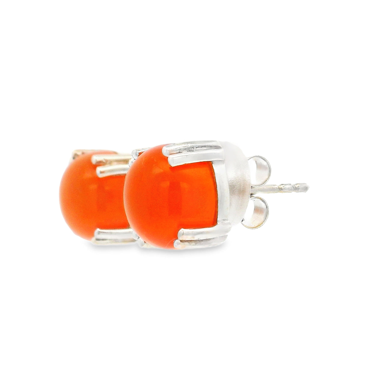 Round Cabochon Carnelian Stud Earrings