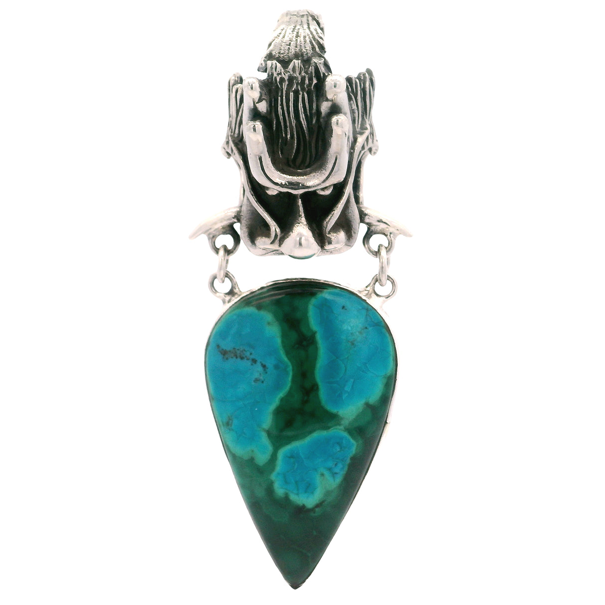 Chrysocolla Malachite Dragon Skull Duo Bezel Cabochon Teardrop Reverse