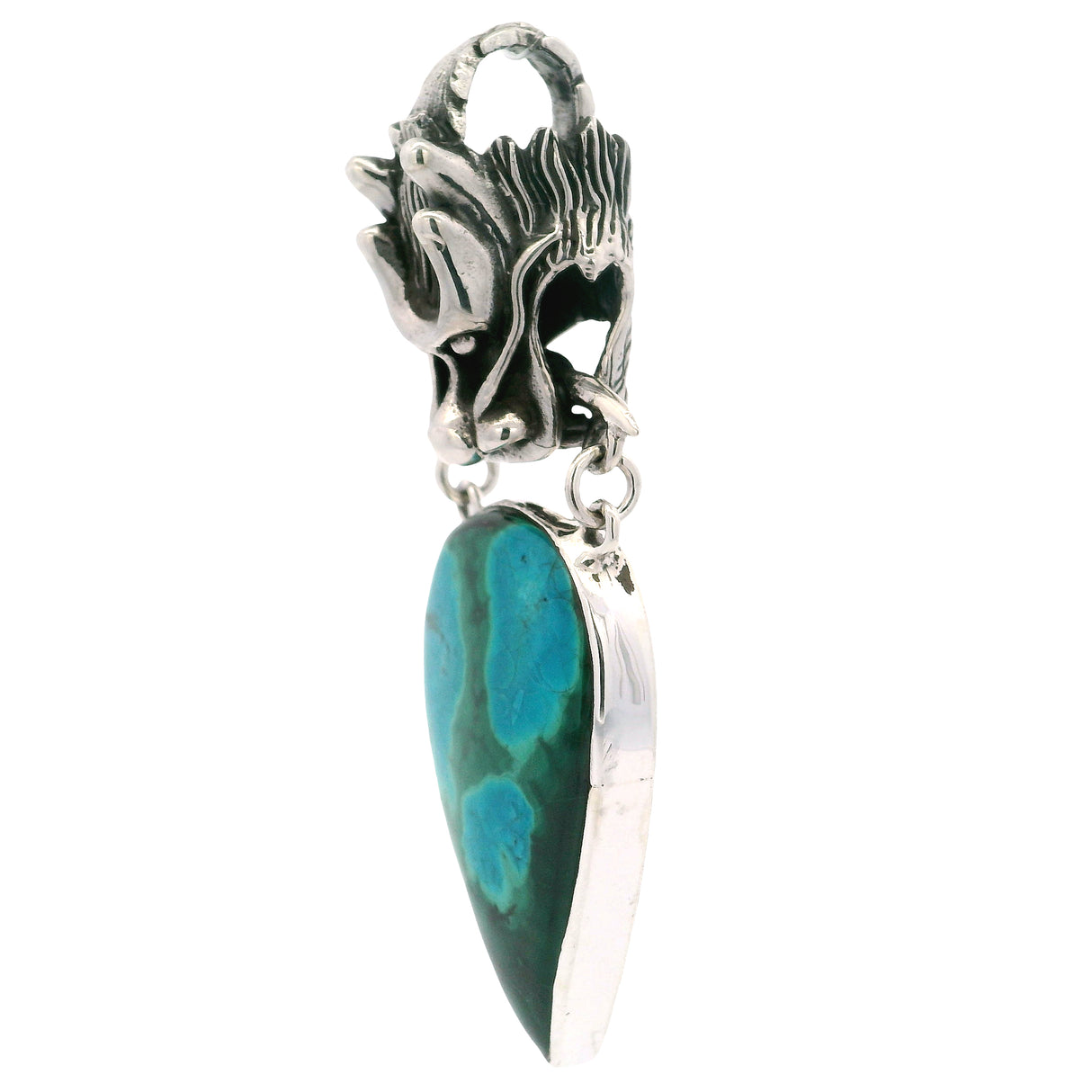 Chrysocolla Malachite Dragon Skull Duo Bezel Cabochon Teardrop Reverse