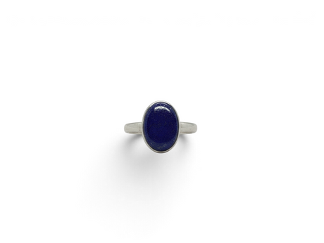 Rare Earth Gallery oval lapis lazuli cabochon ring set in a simple 925 sterling silver bezel and band