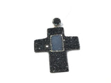 Natural Blue Druze Cross Pendant With Round Bail- Silver Crystals And Marcasite -Jean Blue