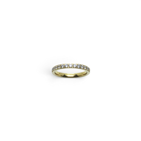 Rare Earth Gallery 2mm titanium ring with gold IP plating and a half-band of sparkling white cubic zirconia stones.