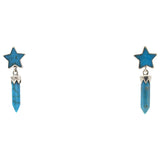 Turquoise Dangle Earrings on-post - Terminated Point with 5-Sided Star on Top with Silver Bezel