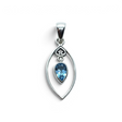 Rare Earth Gallery blue topaz pear-shaped pendant with a silver heart detail inside an oval wire frame