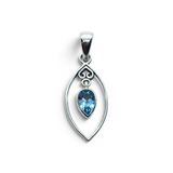 Rare Earth Gallery blue topaz pear-shaped pendant with a silver heart detail inside an oval wire frame