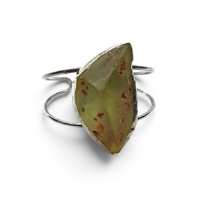Rare Earth Gallery amber cuff bracelet featuring a rough freeform amber stone in a silver bezel on a double band