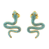 Nano Crystal Stud Earrings - Turquoise Snake with Blue Eyes in Gold Vermeil over 925 Sterling Silver