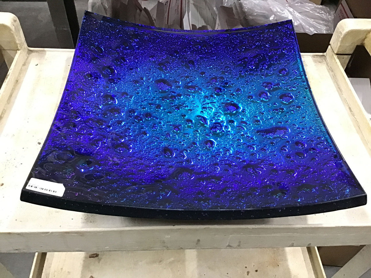 Dichroic Glass Table Top Vessel - Square Blue & Green