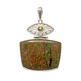 Unakite Pendant with Peridot in Filigree