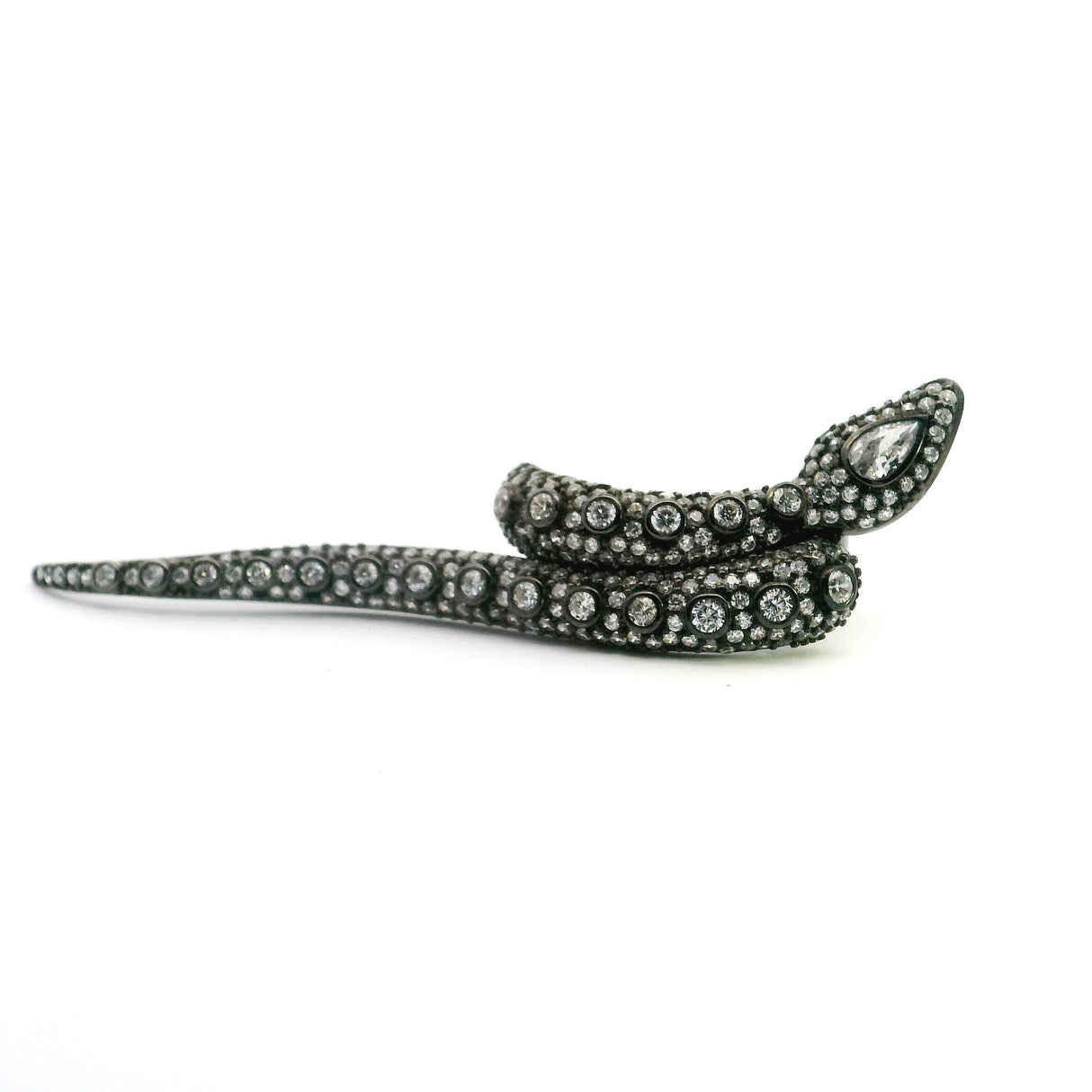 Nano Stone Ring - Wrap-around & Multi-Finger Black Snake with Quartz Stone Accents & Dark Overlay over 925 Sterling Silver sz7