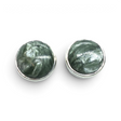 View of Seraphinite Stud Earrings - Simple Round Cabochon With Silver Bezel