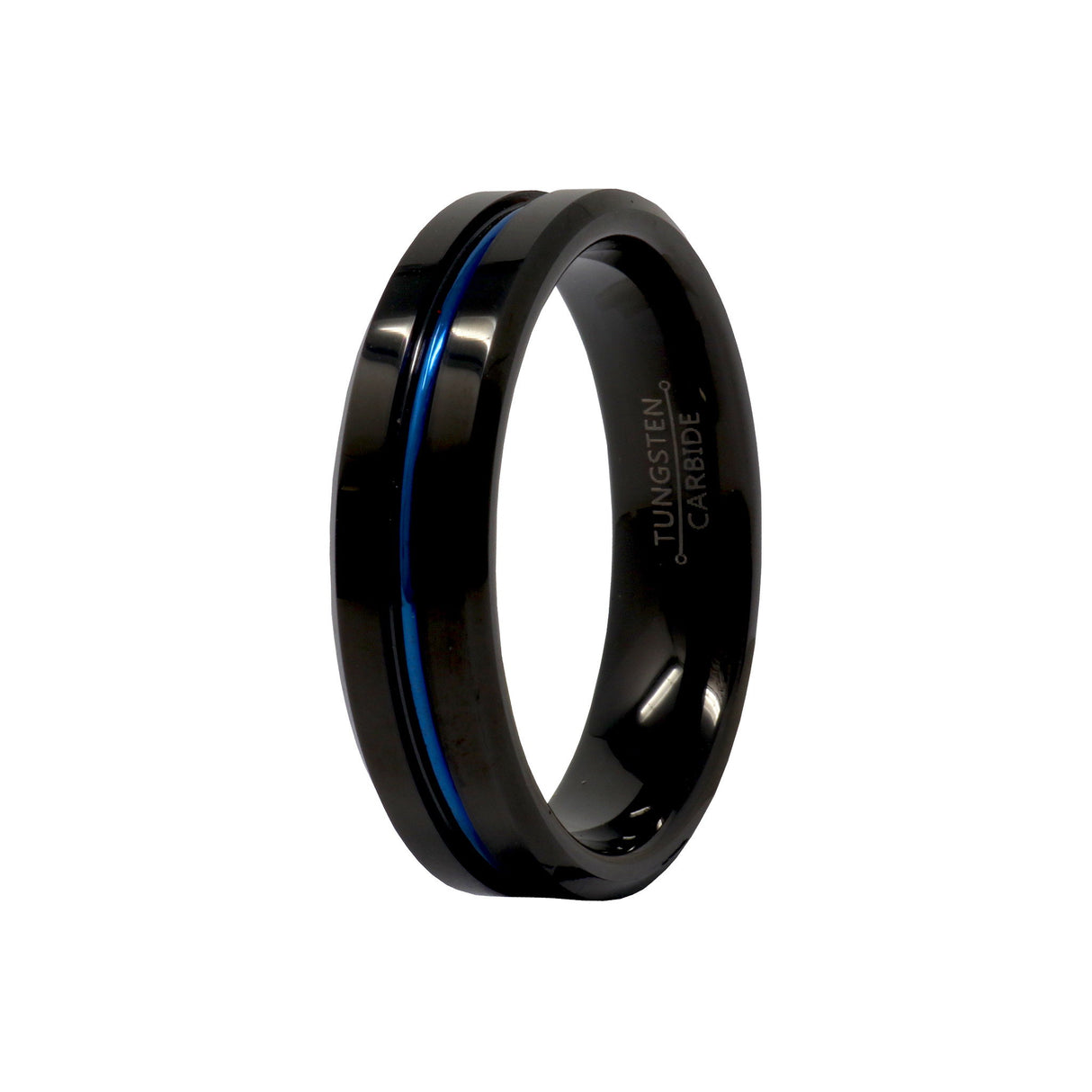 Bague en tungstène 6 mm avec rainure bleue