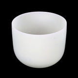 10-inch frosted white quartz F note singing bowl shown against a black background