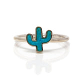 Turquoise Ring Size 7 - Cactus with Silver Bezel