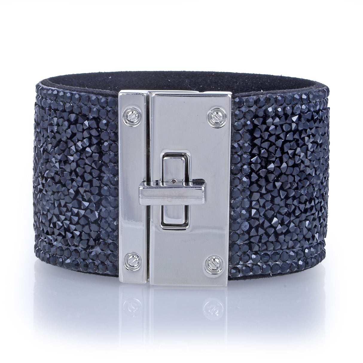 Wide Crystal Wrap Bracelet - Black with Magnetic Clasp