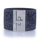 Wide Crystal Wrap Bracelet - Black with Magnetic Clasp