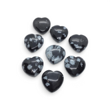 Rare Earth Gallery polished snowflake obsidian puffy heart stones with white snowflake patterns on black volcanic glass