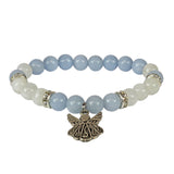 Angelite & Rainbow Moonstone Bracelet 8mm With Angel Charm