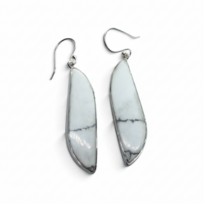 Rare Earth Gallery elongated S-shape howlite cabochon dangle earrings set in 925 sterling silver bezels