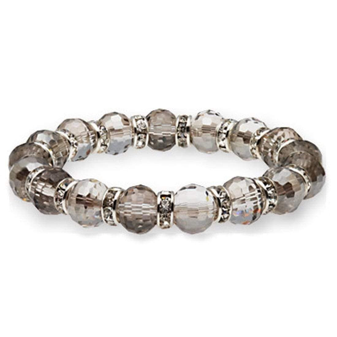 Greige crystal bracelet with faceted smoky taupe glass beads and clear rhinestone rondelles