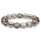 Greige crystal bracelet with faceted smoky taupe glass beads and clear rhinestone rondelles