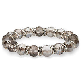 Greige crystal bracelet with faceted smoky taupe glass beads and clear rhinestone rondelles
