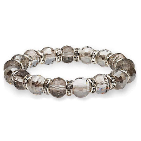 Greige crystal bracelet with faceted smoky taupe glass beads and clear rhinestone rondelles
