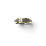Rare Earth Gallery 6mm tungsten ring featuring a brushed grey center and polished yellow gold plated edges