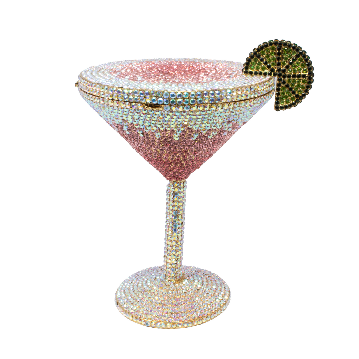 Martini Glass Crystal Purse with Chain - White, Pink & Green