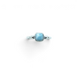 Rare Earth Gallery square larimar cabochon ring with a silver bezel and studded band detail.