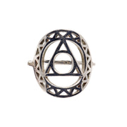 Throat chakra sacred geometry openwork sterling silver ring with oxidized detail