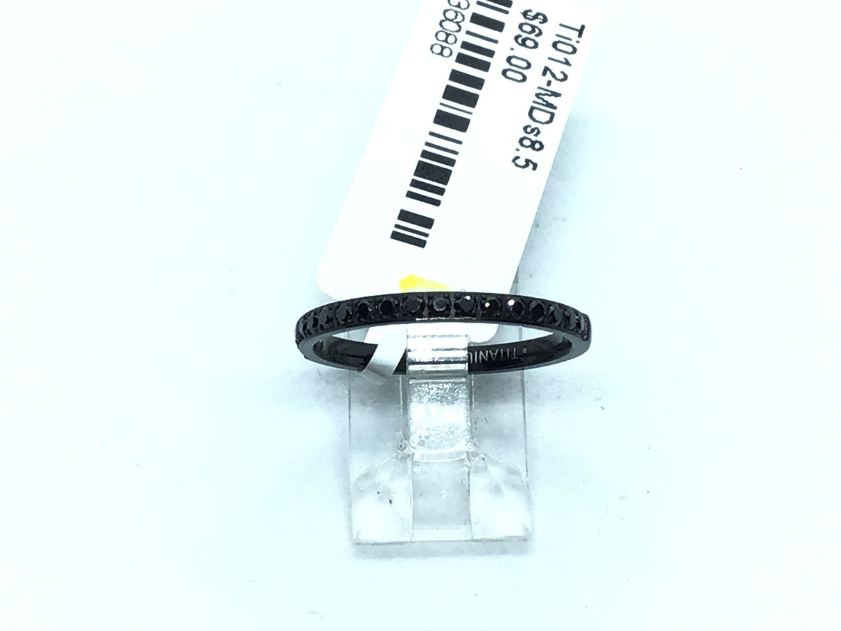 Black IP plated titanium 2mm band pave-set with white CZ across half the ring